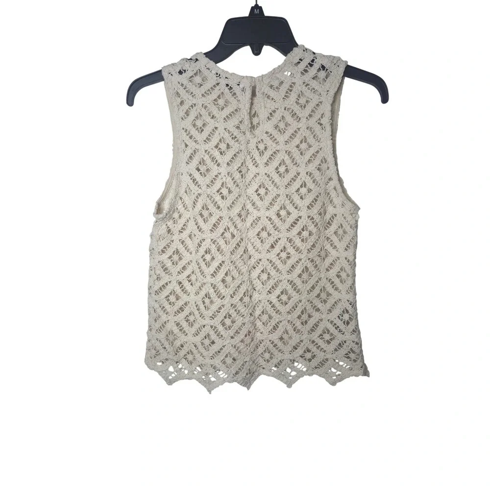 Mango MNG Womens Medium Cream Crochet Geometric Sleeveless Scalloped Hem Top - Picture 2 of 3